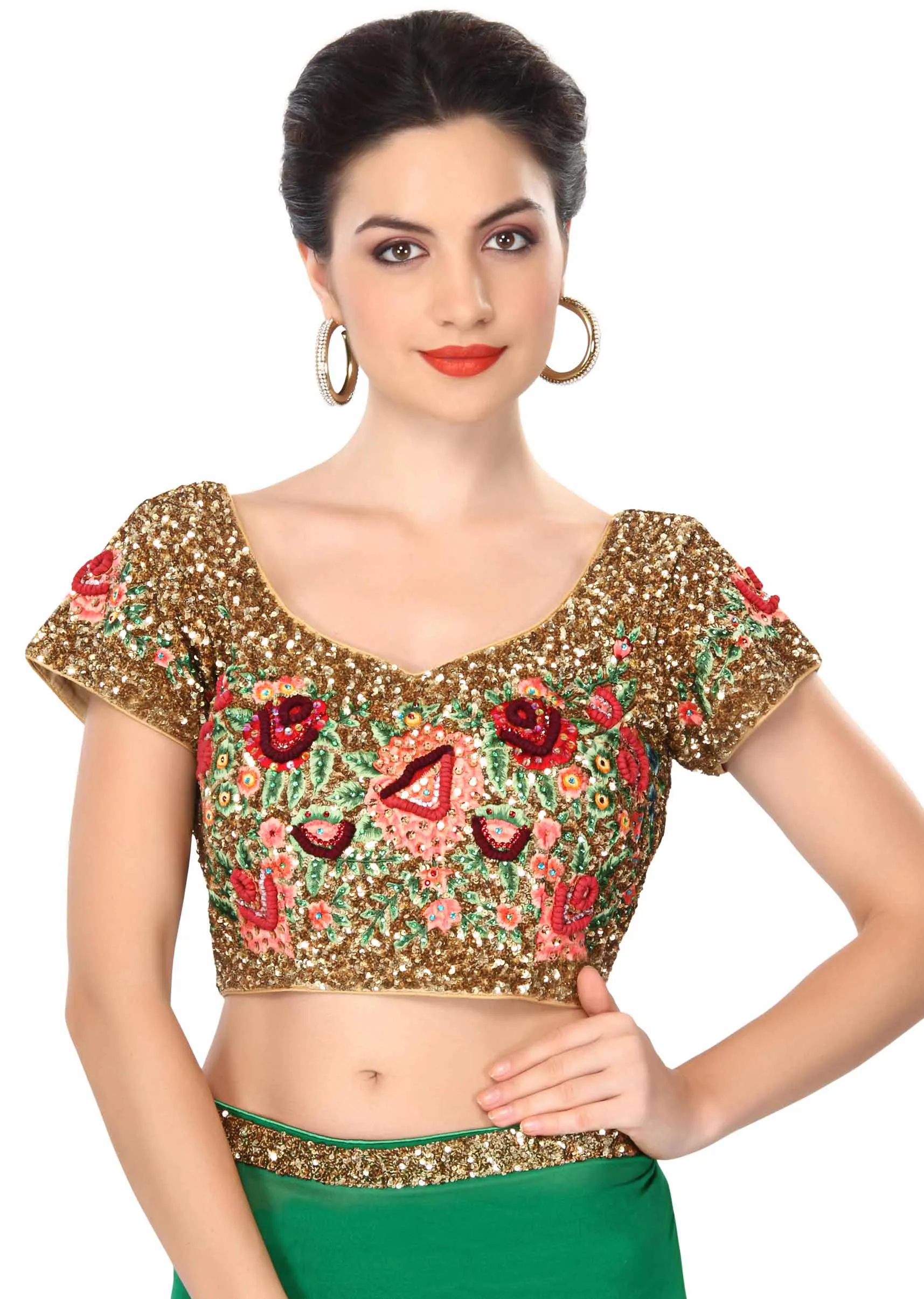 Majestic green saree embellished in sequin work only on Kalki