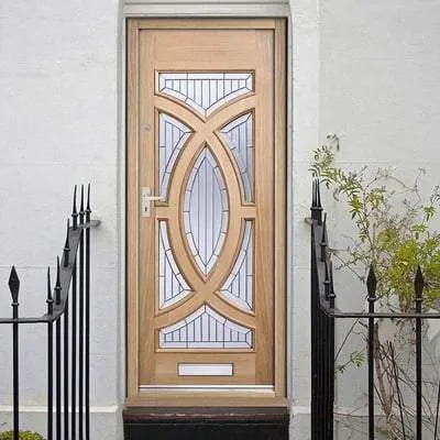 Majestic Oak Unfinished 7 Double Glazed Bevelled Zinc Clear Light Panels External Door - All Sizes