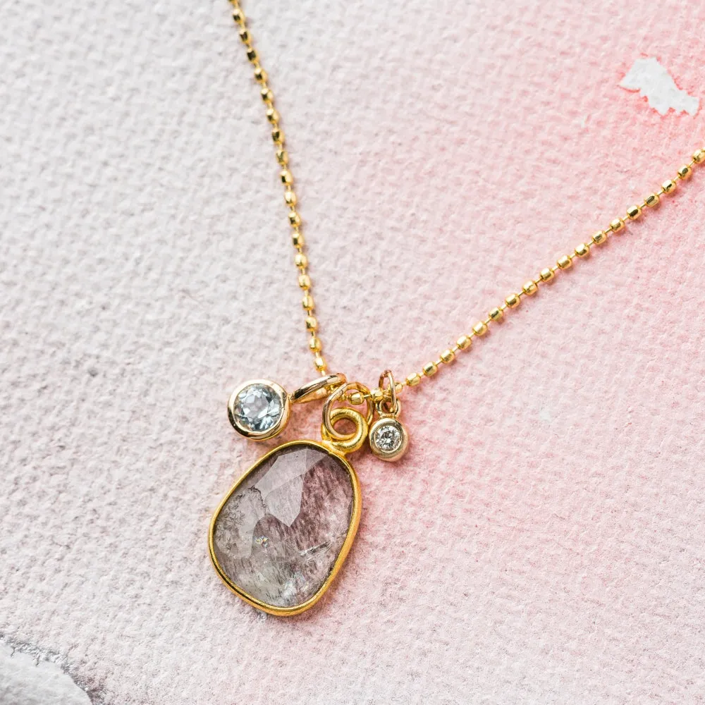 Moss Aquamarine Necklace with Aqua and Diamond in 14k Gold
