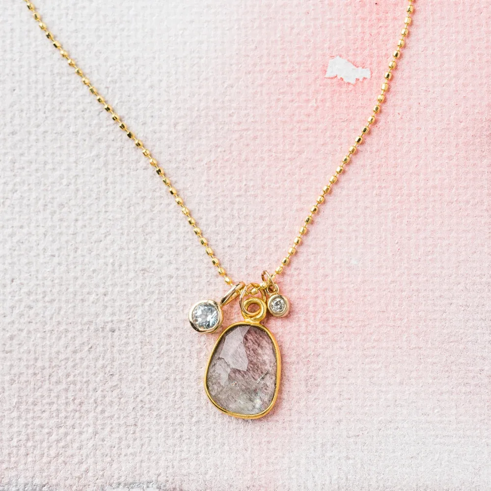Moss Aquamarine Necklace with Aqua and Diamond in 14k Gold