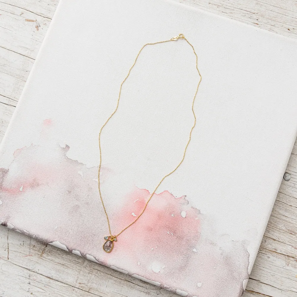 Moss Aquamarine Necklace with Aqua and Diamond in 14k Gold