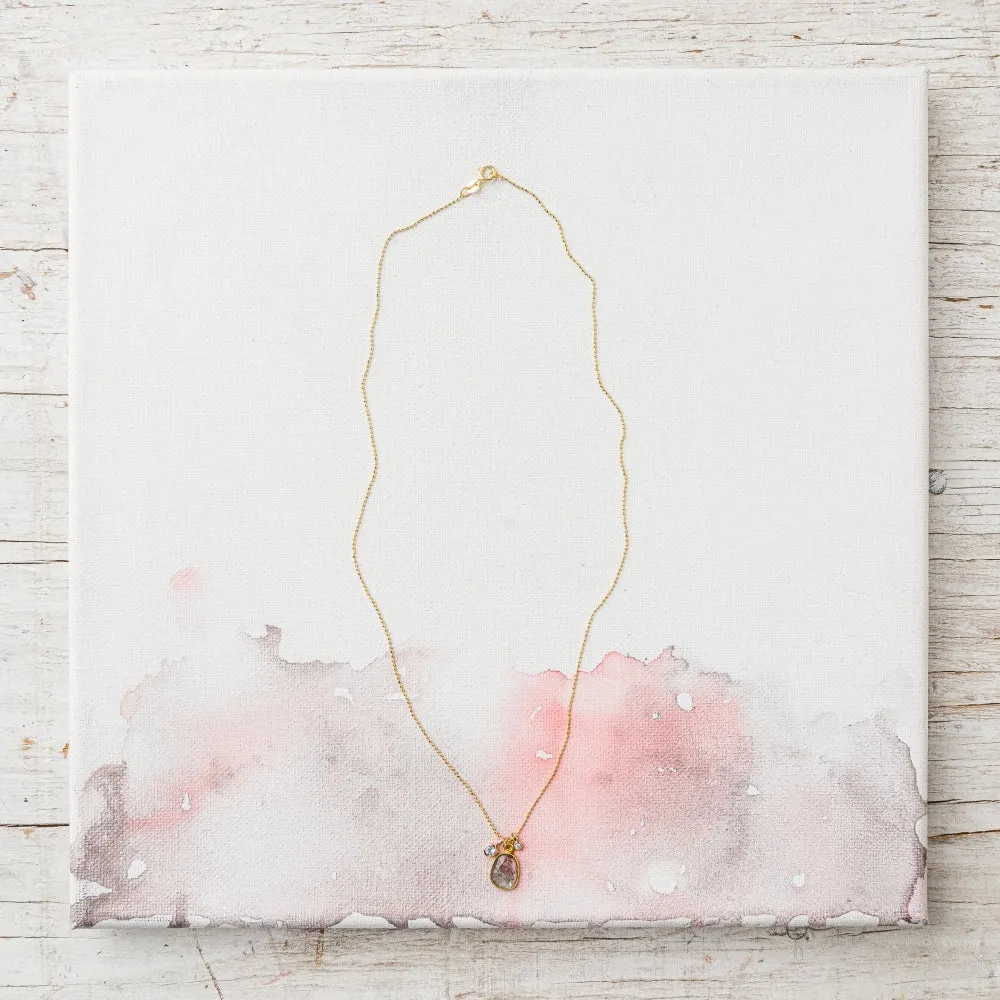 Moss Aquamarine Necklace with Aqua and Diamond in 14k Gold