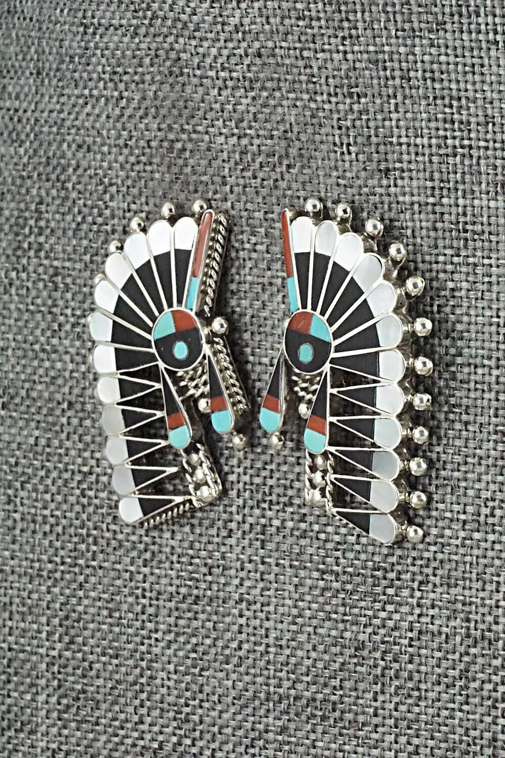 Multi-Stone Inlay & Sterling Silver Earrings - Fabian Cellicion