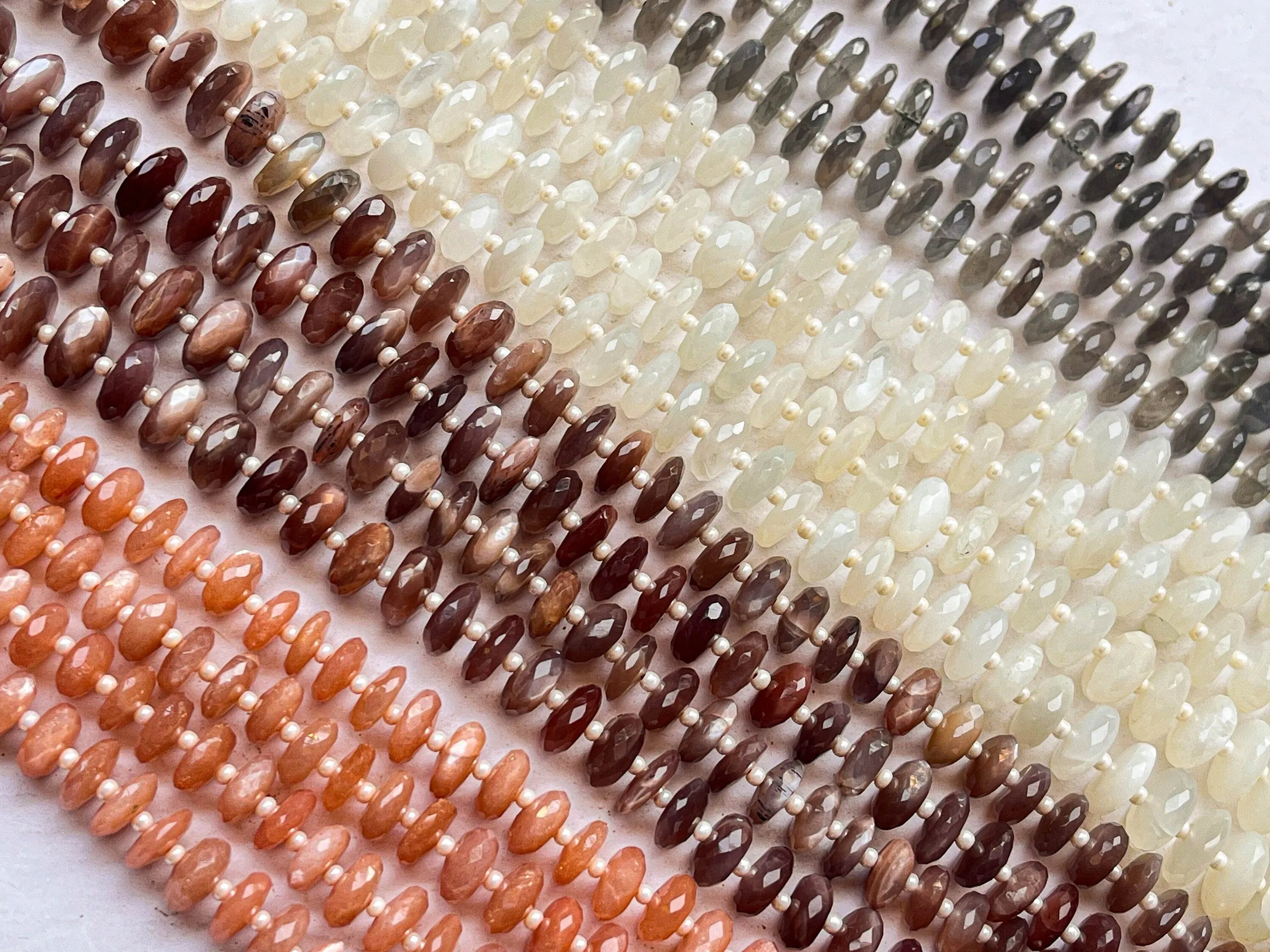 Natural Moonstone Micro Faceted German Cut Rondelle Beads
