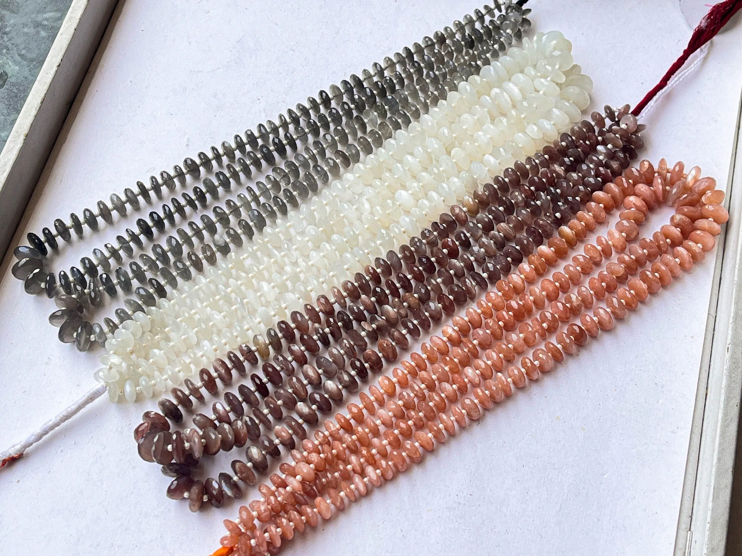 Natural Moonstone Micro Faceted German Cut Rondelle Beads