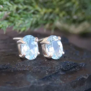 Oval Aquamarine Stud Earrings
