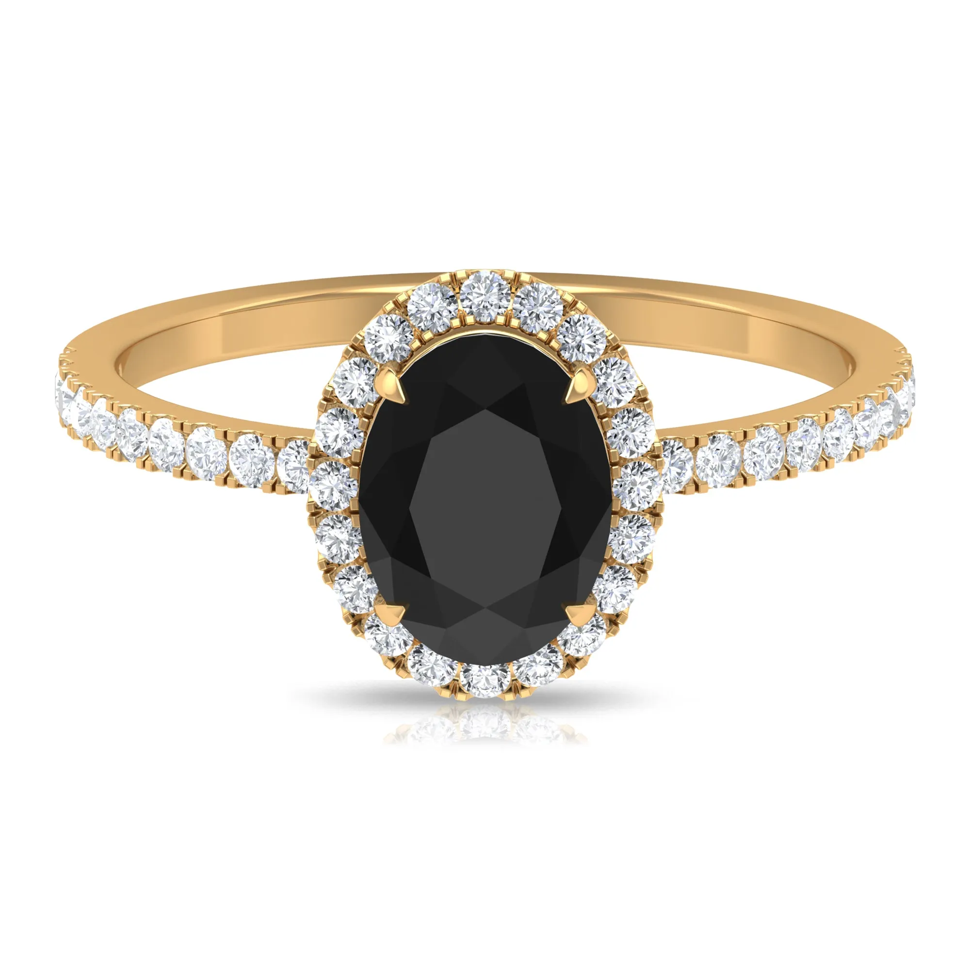 Oval Black Onyx Engagement Ring with Diamond Halo
