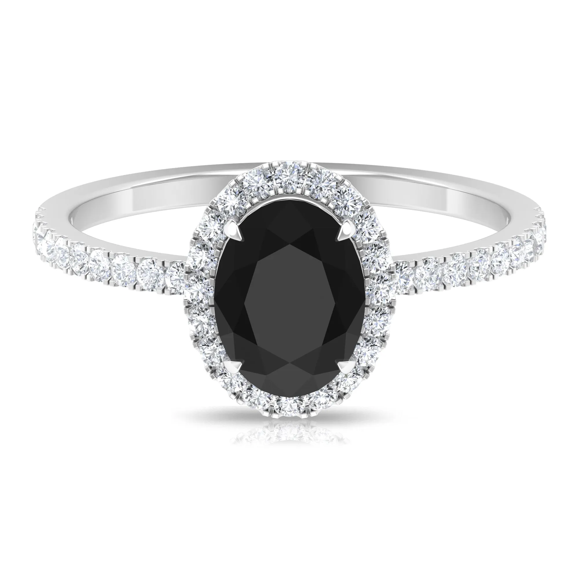 Oval Black Onyx Engagement Ring with Diamond Halo