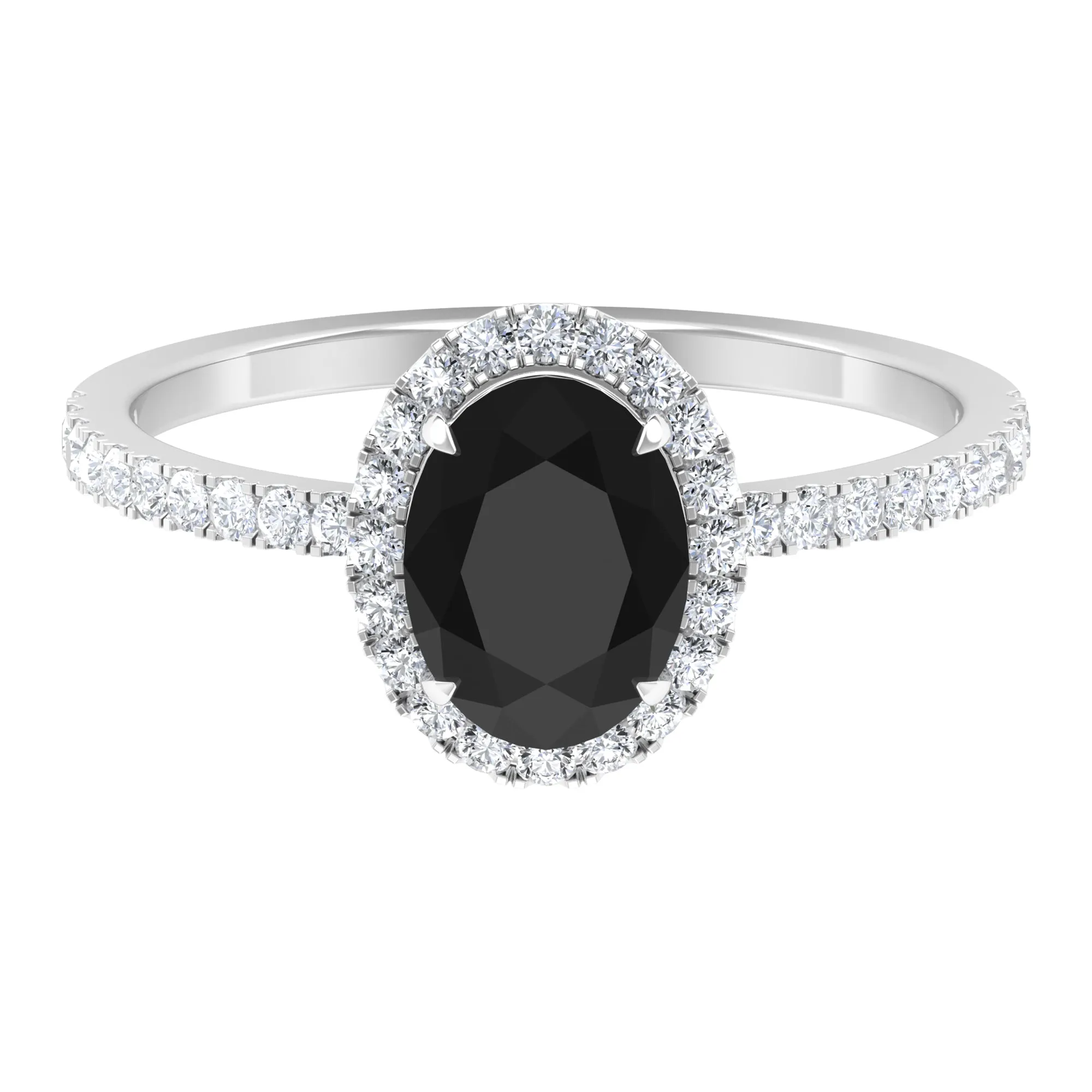 Oval Black Onyx Engagement Ring with Diamond Halo