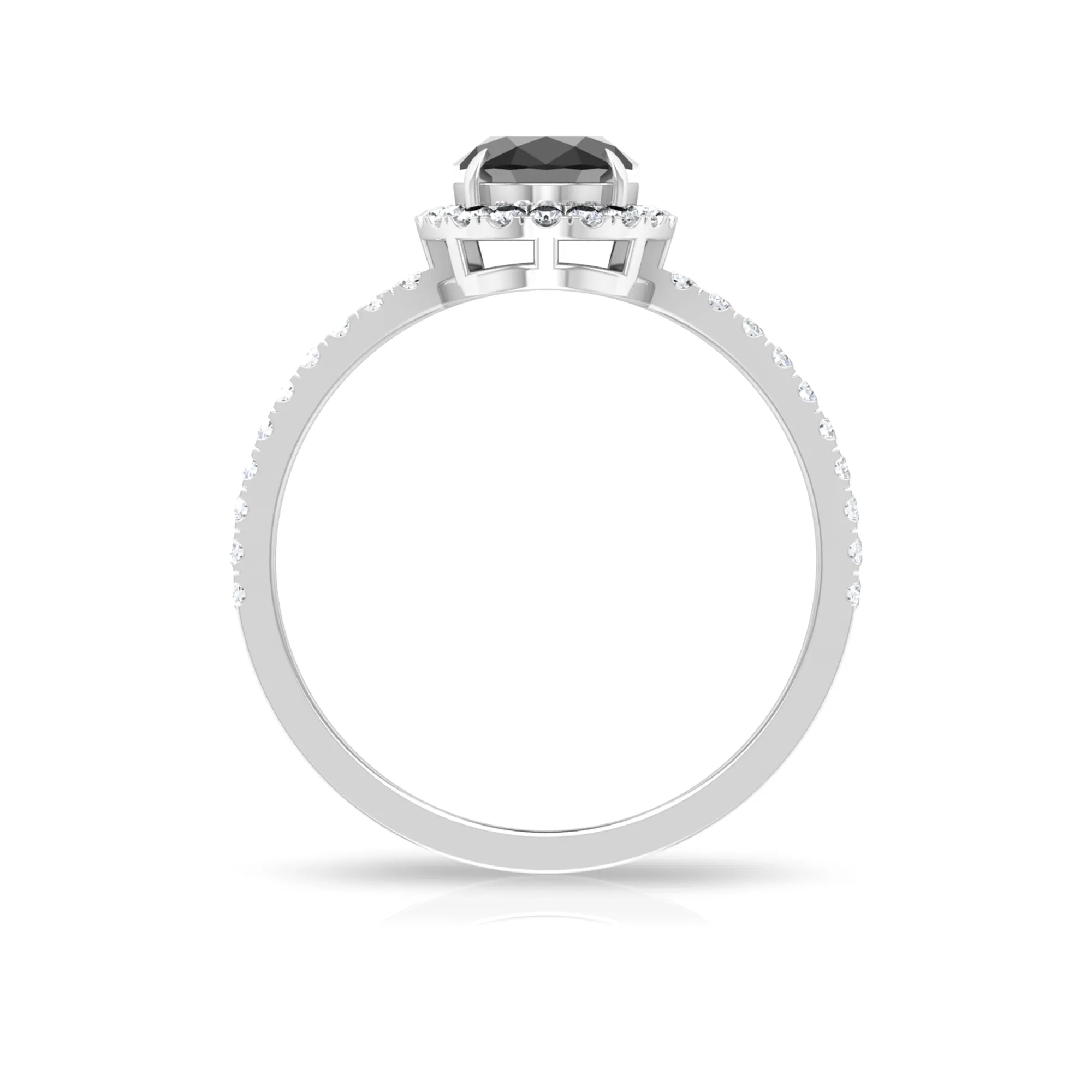 Oval Black Onyx Engagement Ring with Diamond Halo