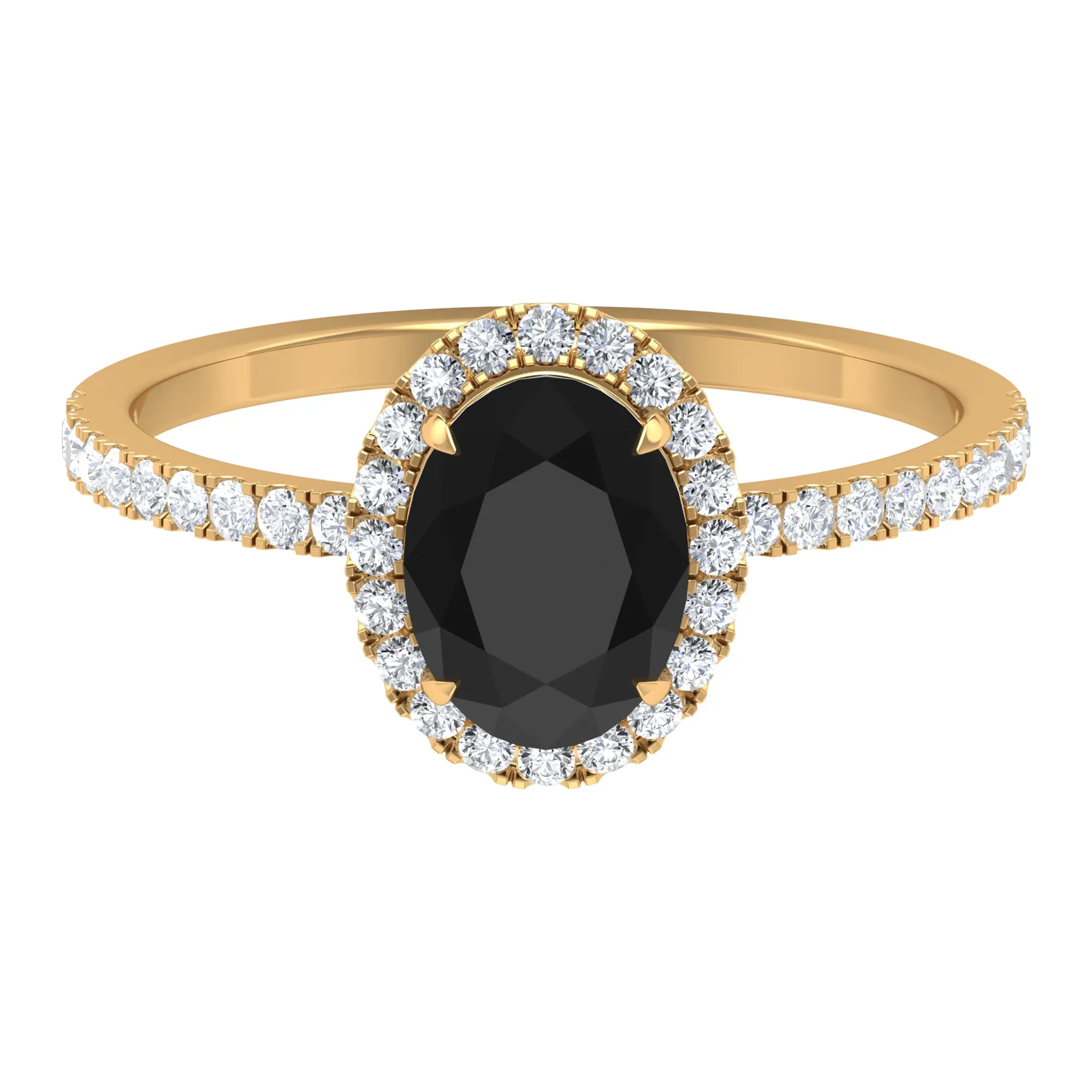 Oval Black Onyx Engagement Ring with Diamond Halo
