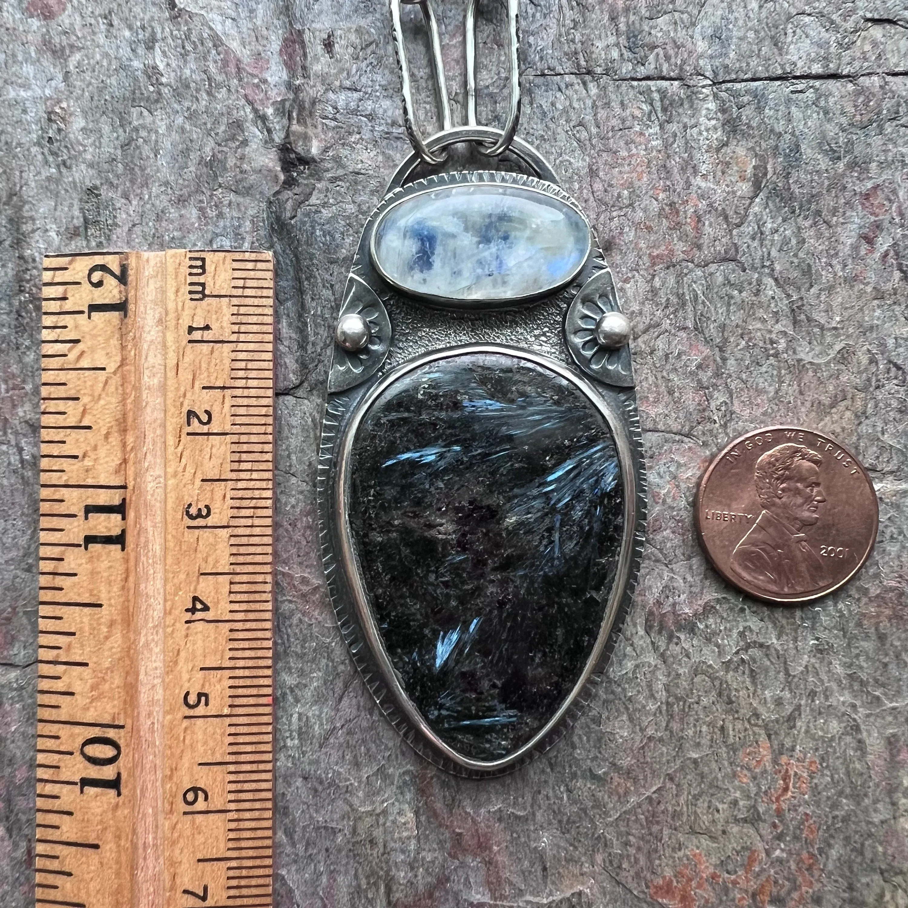 Rainbow Moonstone and Pietersite Sterling Silver Necklace - Handmade One-of-a-kind Pendant on Sterling Silver Chain