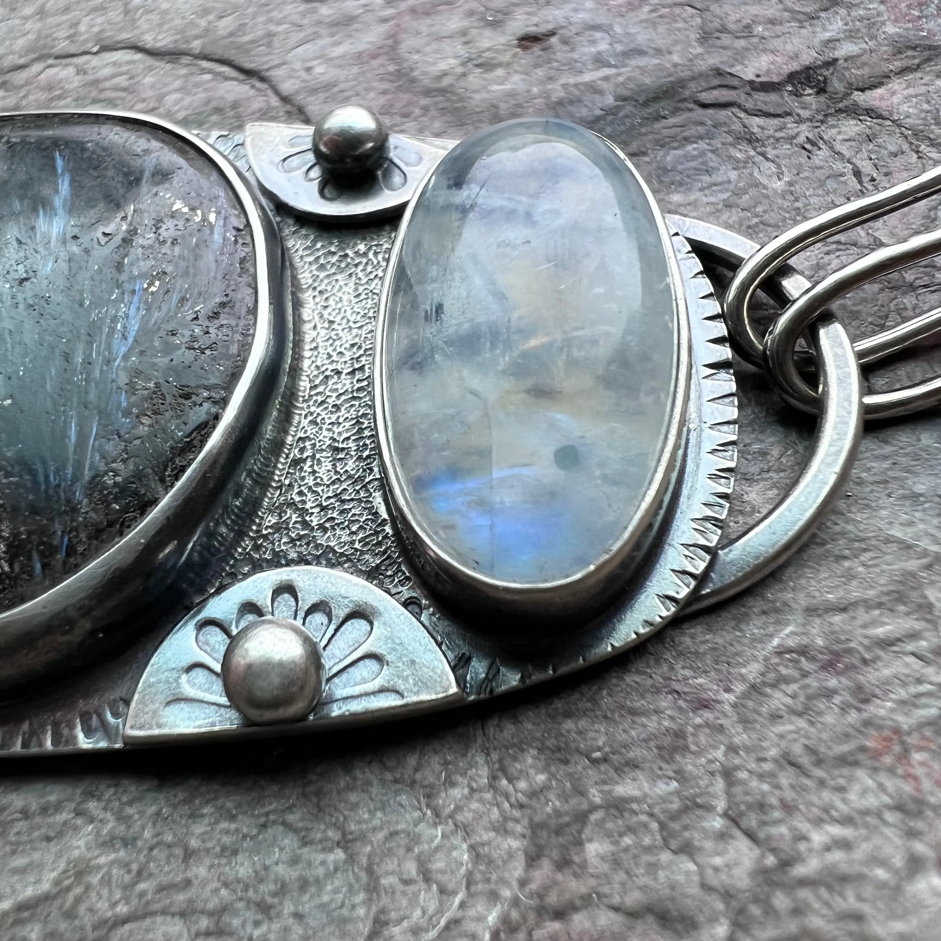 Rainbow Moonstone and Pietersite Sterling Silver Necklace - Handmade One-of-a-kind Pendant on Sterling Silver Chain