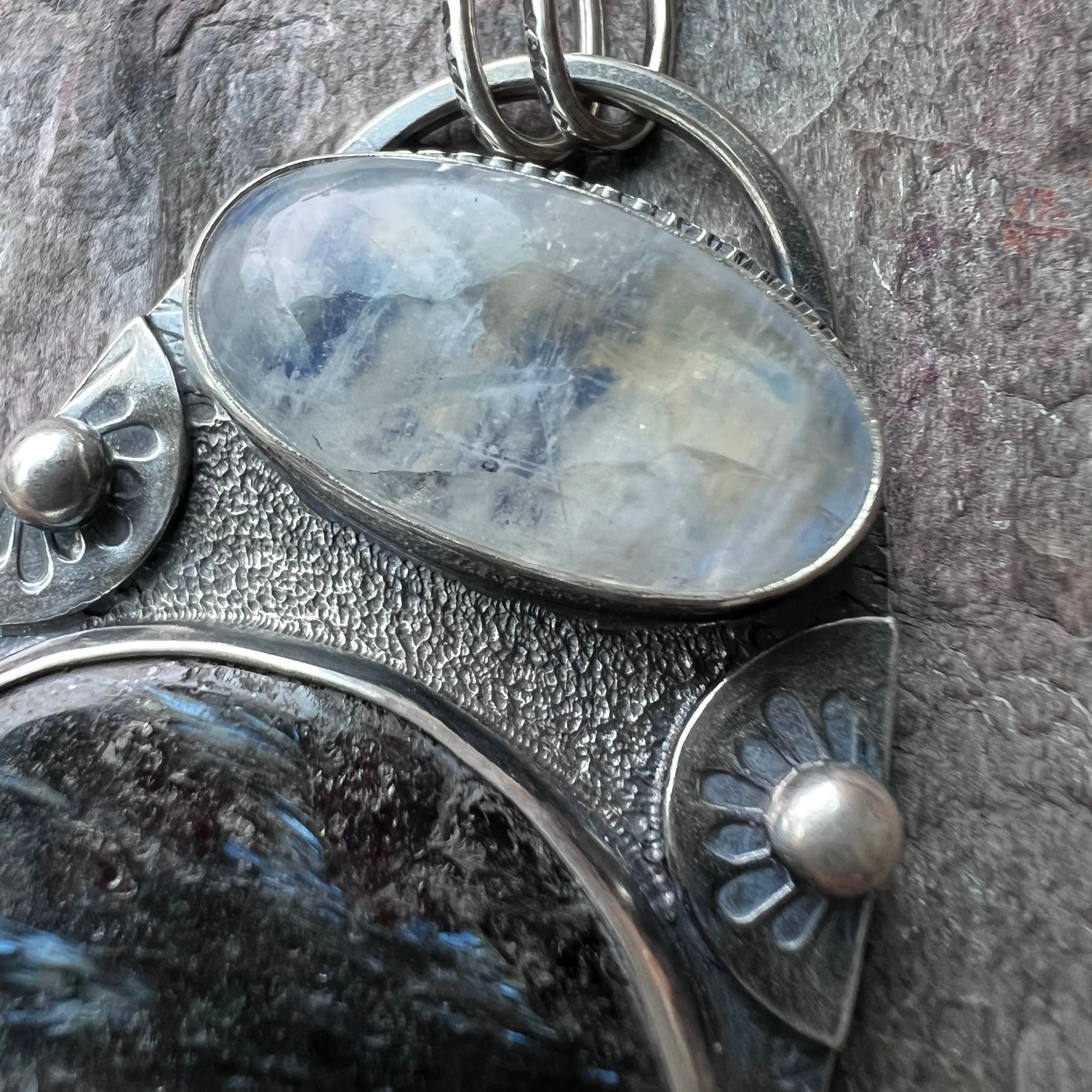 Rainbow Moonstone and Pietersite Sterling Silver Necklace - Handmade One-of-a-kind Pendant on Sterling Silver Chain