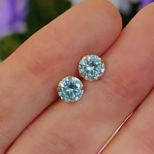Round Aquamarine Stud Earrings
