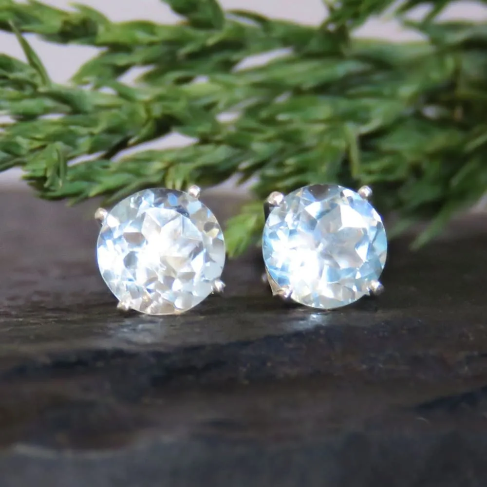 Round Aquamarine Stud Earrings