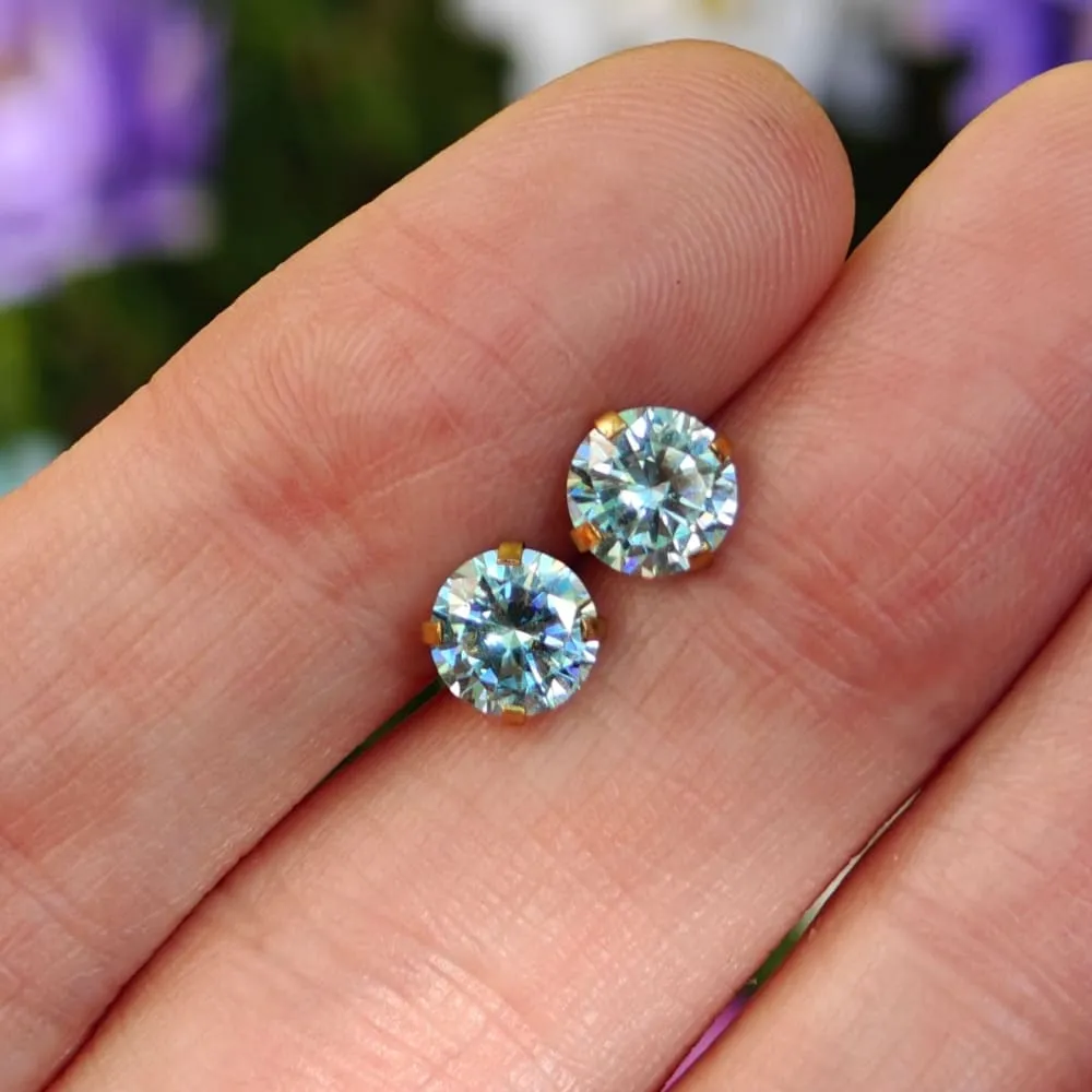 Round Aquamarine Stud Earrings