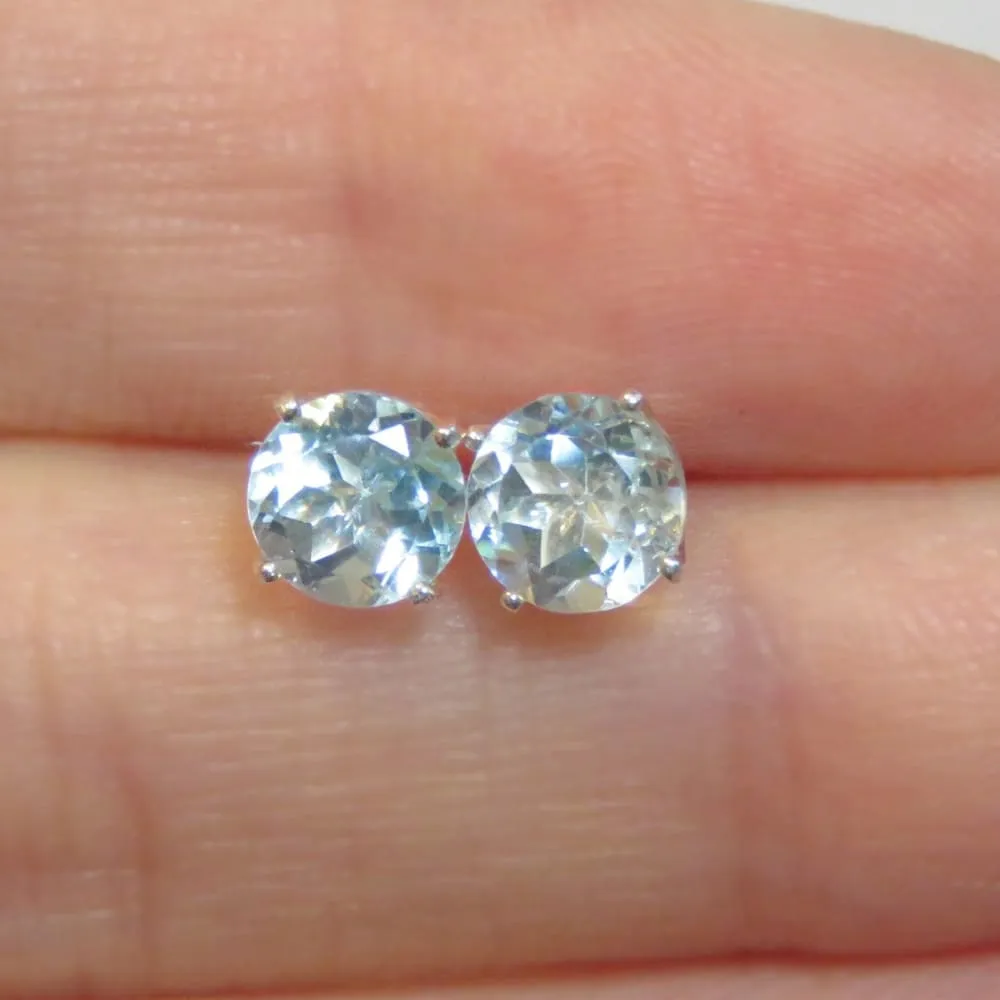 Round Aquamarine Stud Earrings