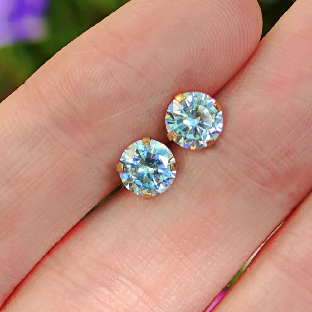 Round Aquamarine Stud Earrings