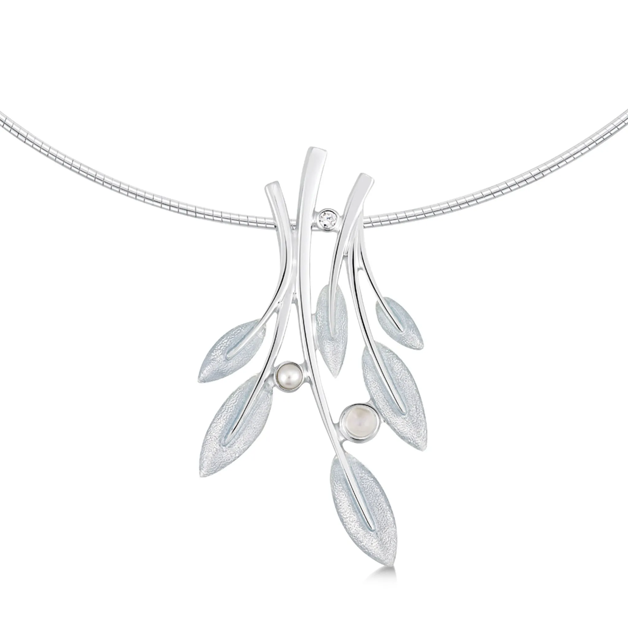 Rowan Dress Necklace in Frost Enamel with Moonstone, Pearl & CZ