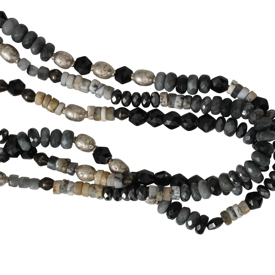 Three Strand Labradorite And Grey Moonstone Necklace