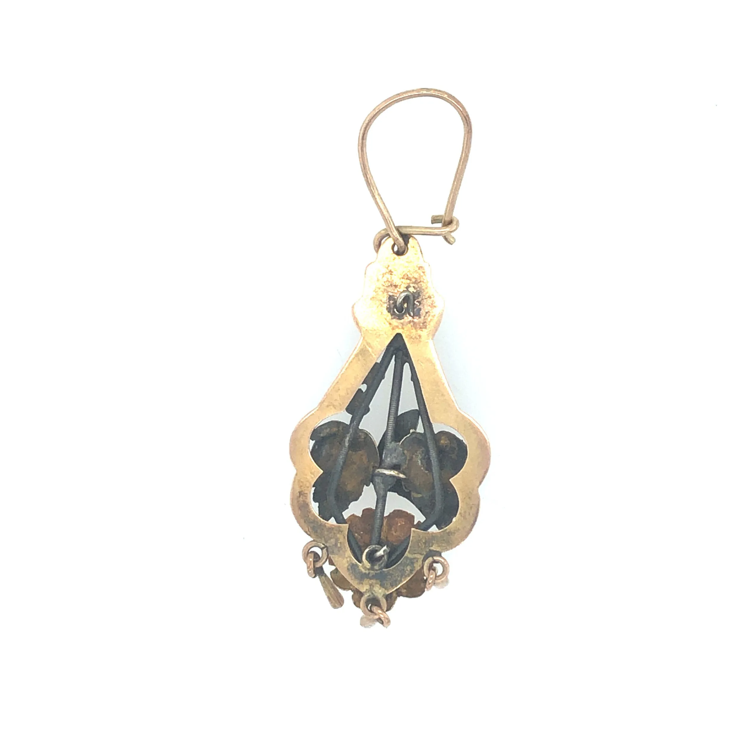 Victorian Silver, 14k  Gold, Pearl & Turquoise Drop Earrings with Bird Motif