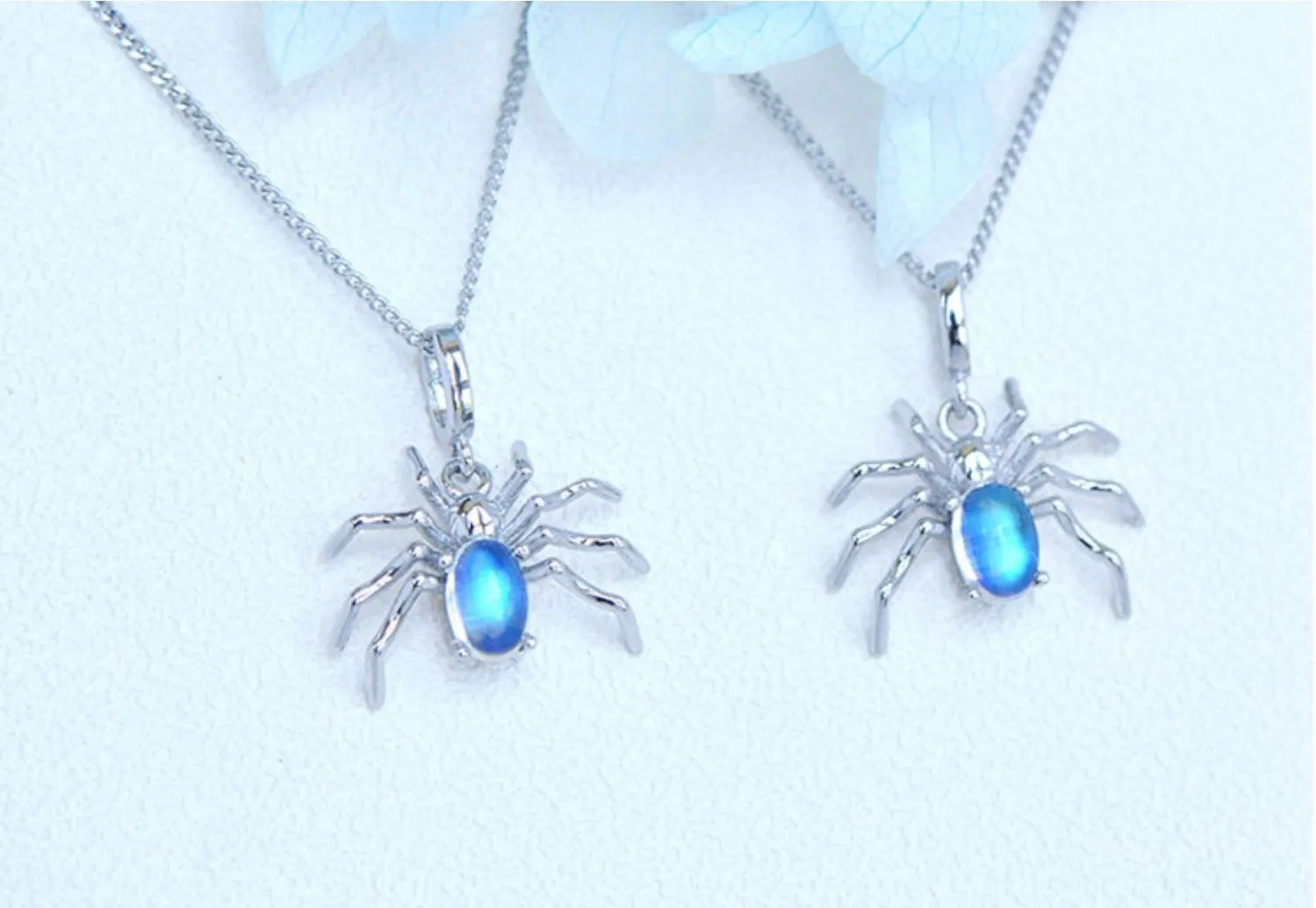 Womens Spider Shaped Sterling Silver Moonstone Pendant Necklace For Women