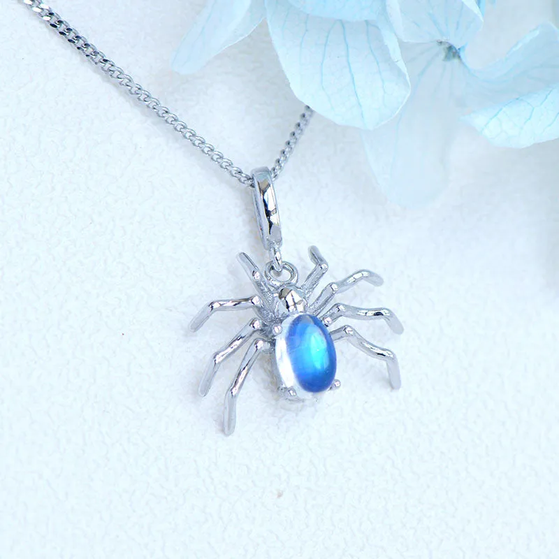 Womens Spider Shaped Sterling Silver Moonstone Pendant Necklace For Women