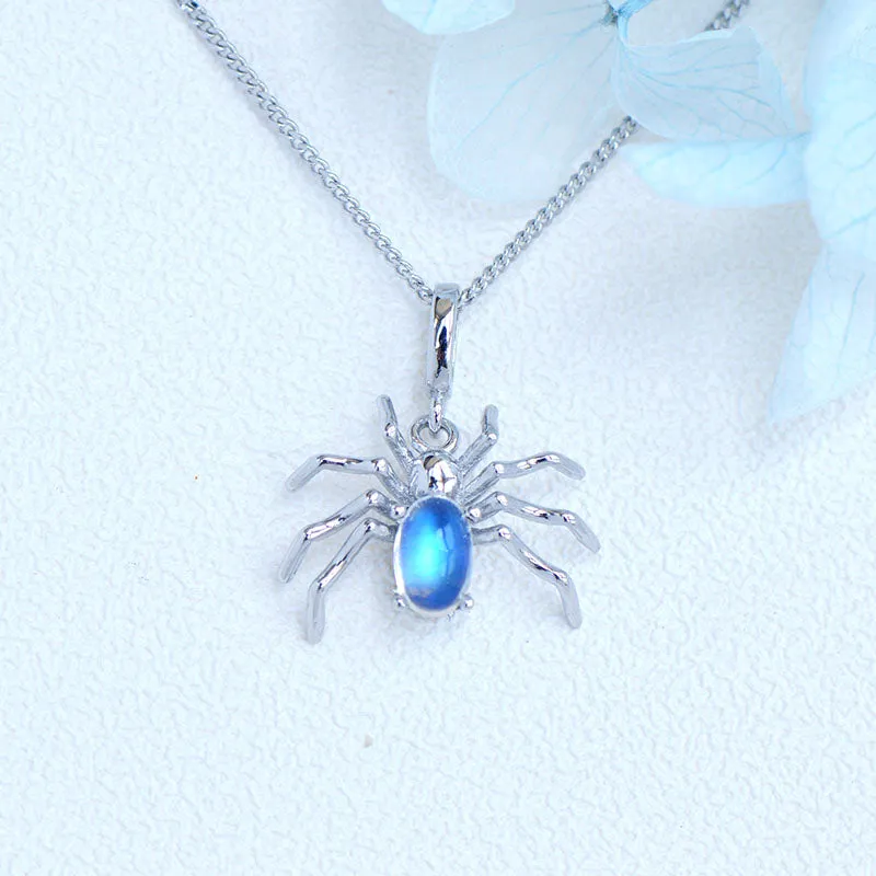 Womens Spider Shaped Sterling Silver Moonstone Pendant Necklace For Women