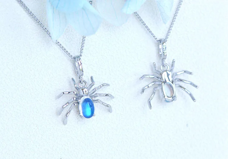Womens Spider Shaped Sterling Silver Moonstone Pendant Necklace For Women