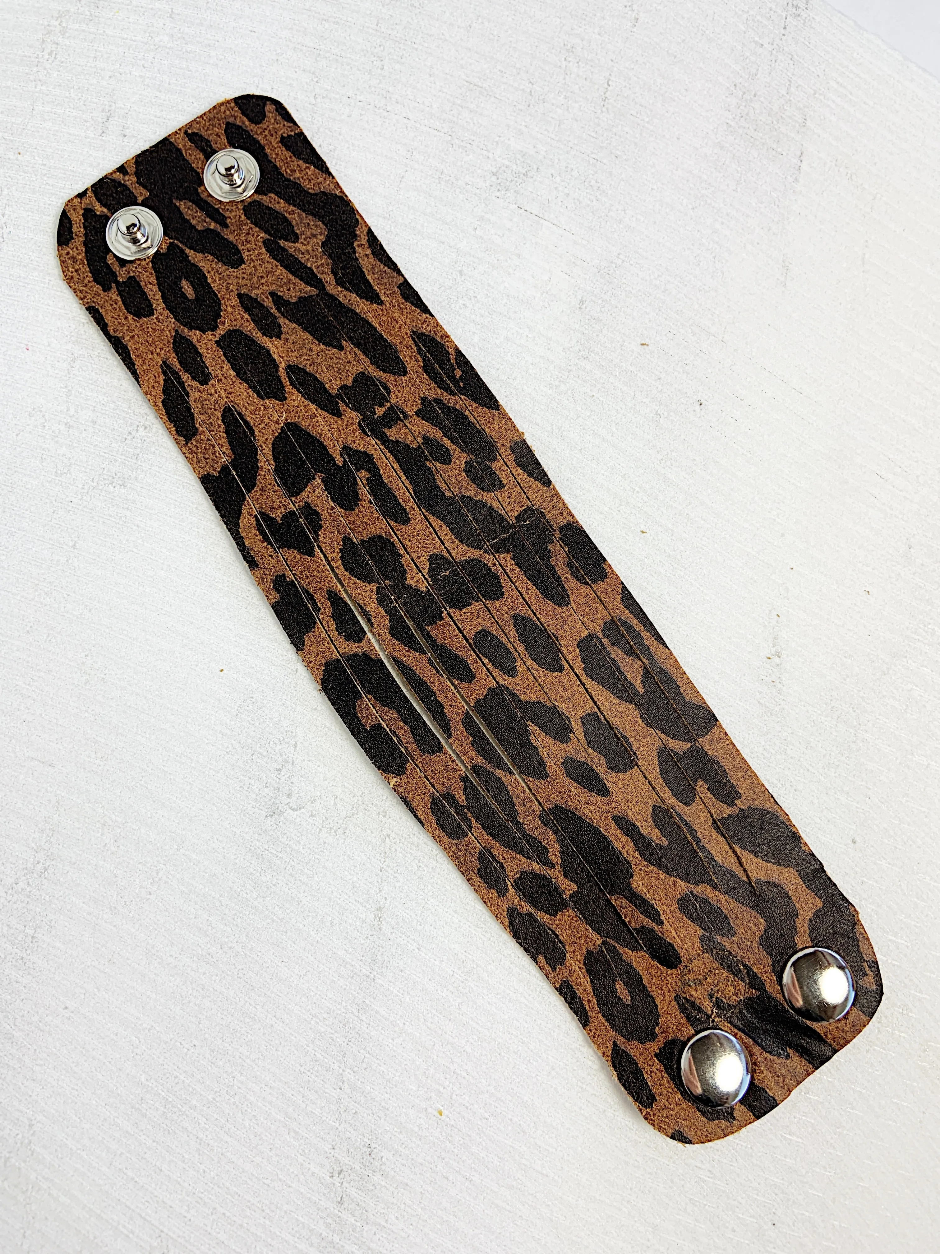 Zoe Leather Cuff Bracelet Brown Leopard Print